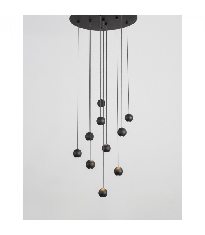 Nocci 10 Light Integrated LED Pendant Ceiling Light Black Aluminium Black Fabric Wire LED 10x4.5W 1860Lm 3000K-2
