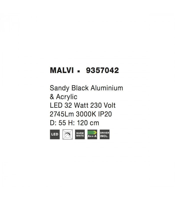 Malvi Integrated LED Pendant Ceiling Light Sandy Black Aluminium LED 32W 2745Lm 3000K-6