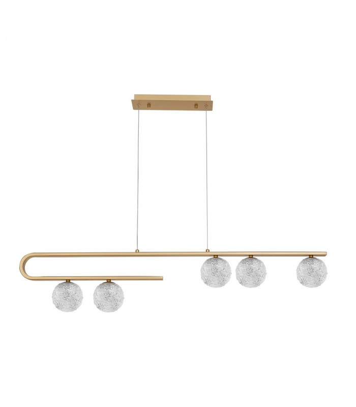 Mirano 5 Light Bar Pendant Ceiling Light Clear Structured Glass Brass Gold LED G9-1