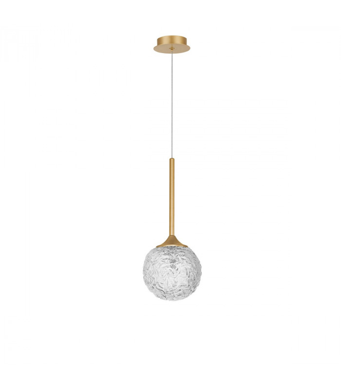 Mirano Globe Pendant Ceiling Light Clear Structured Glass Brushed Gold Steel LED G9-1