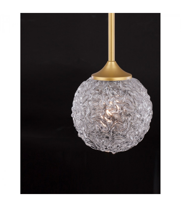 Mirano Globe Pendant Ceiling Light Clear Structured Glass Brushed Gold Steel LED G9-2