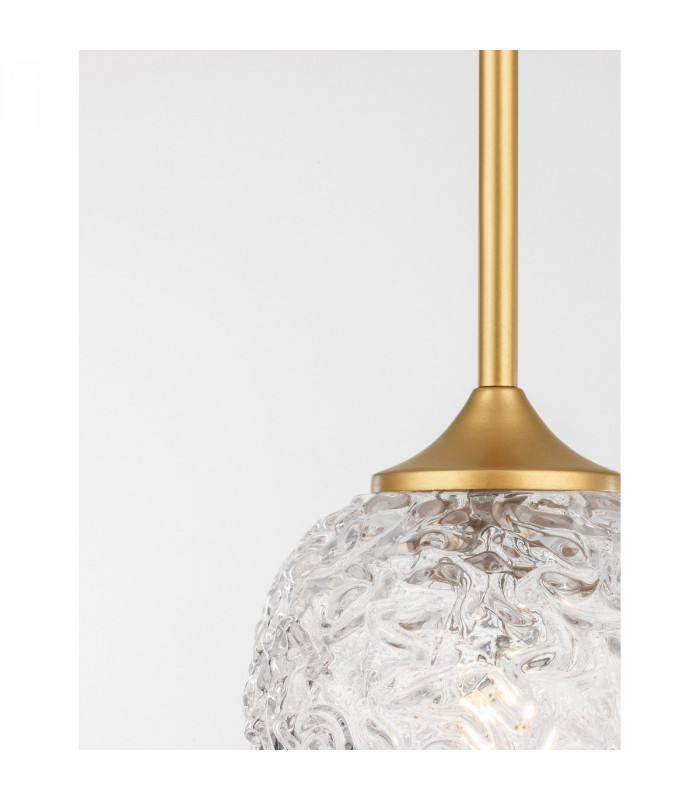 Mirano Globe Pendant Ceiling Light Clear Structured Glass Brushed Gold Steel LED G9-3