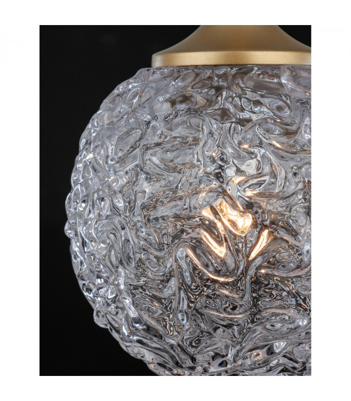 Mirano Globe Pendant Ceiling Light Clear Structured Glass Brushed Gold Steel LED G9-4