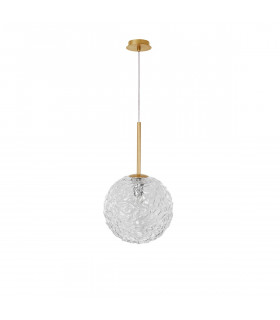 Mirano Globe Pendant Ceiling Light Clear Structured Glass Brushed Gold Steel LED E27-1