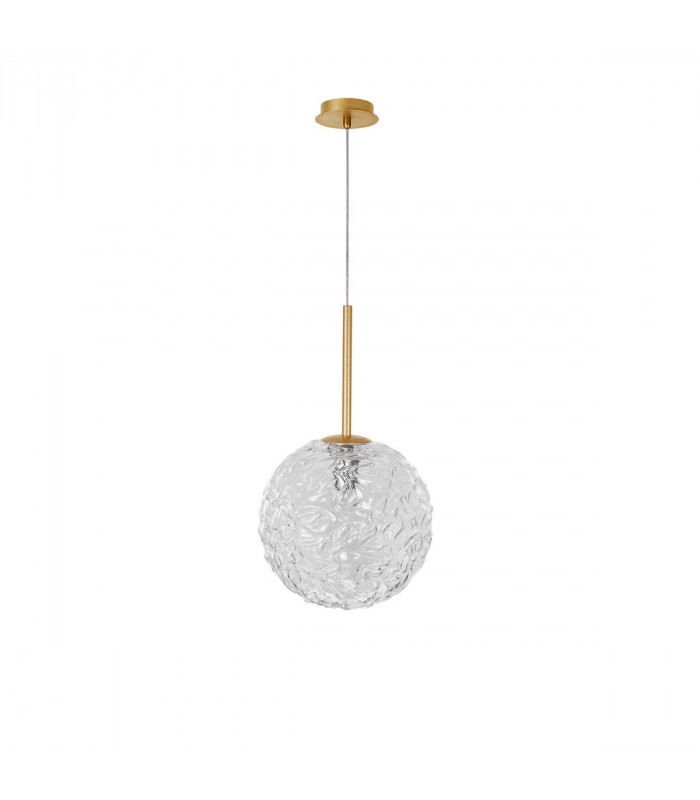 Mirano Globe Pendant Ceiling Light Clear Structured Glass Brushed Gold Steel LED E27-1