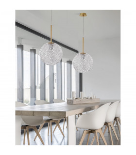 Mirano Globe Pendant Ceiling Light Clear Structured Glass Brushed Gold Steel LED E27-2