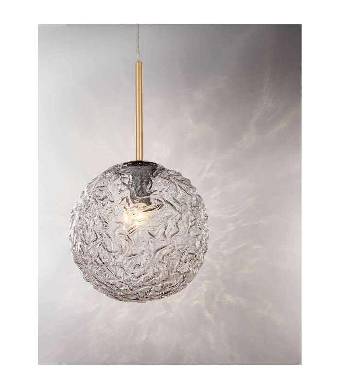 Mirano Globe Pendant Ceiling Light Clear Structured Glass Brushed Gold Steel LED E27-4