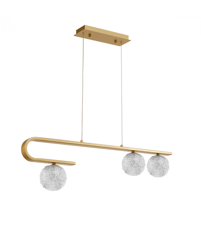 Mirano 3 Light Bar Pendant Ceiling Light Clear Structured Glass Brass Gold LED G9-1