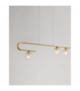 Mirano 3 Light Bar Pendant Ceiling Light Clear Structured Glass Brass Gold LED G9-2