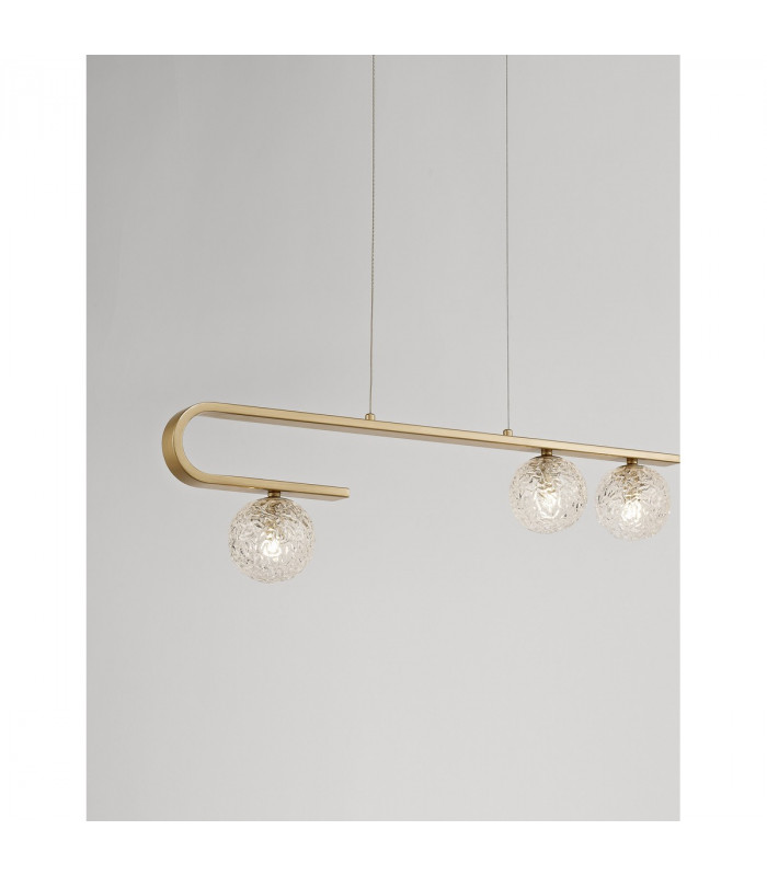 Mirano 3 Light Bar Pendant Ceiling Light Clear Structured Glass Brass Gold LED G9-2