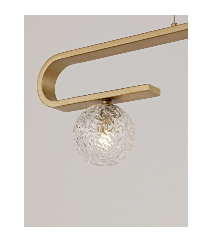 Mirano 3 Light Bar Pendant Ceiling Light Clear Structured Glass Brass Gold LED G9-3
