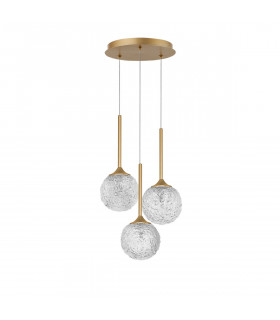 Mirano 3 Light Cluster Pendant Ceiling Light Clear Structured Glass Brushed Gold Steel LED G9-1
