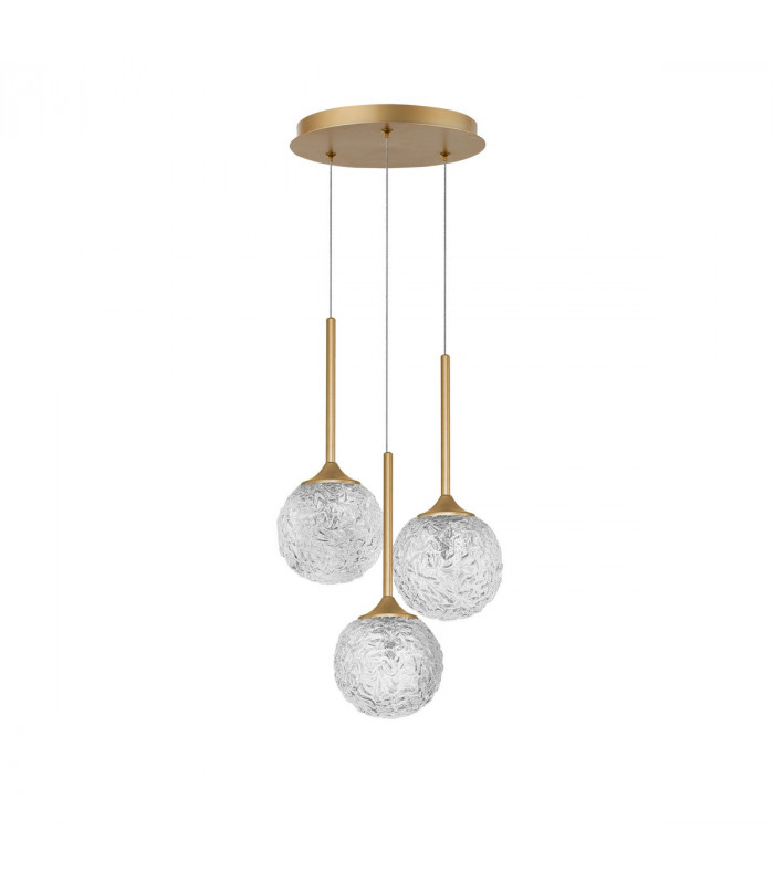 Mirano 3 Light Cluster Pendant Ceiling Light Clear Structured Glass Brushed Gold Steel LED G9-1