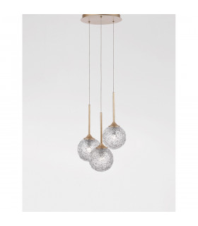 Mirano 3 Light Cluster Pendant Ceiling Light Clear Structured Glass Brushed Gold Steel LED G9-2