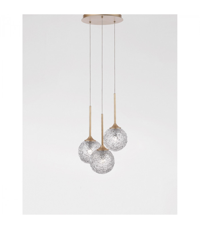 Mirano 3 Light Cluster Pendant Ceiling Light Clear Structured Glass Brushed Gold Steel LED G9-2