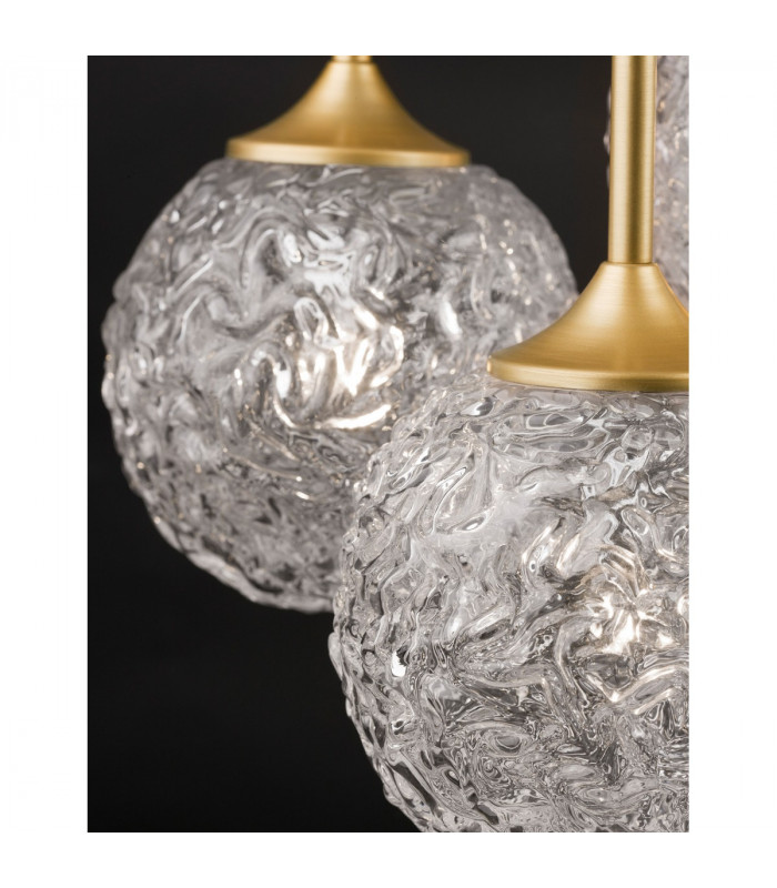 Mirano 3 Light Cluster Pendant Ceiling Light Clear Structured Glass Brushed Gold Steel LED G9-3