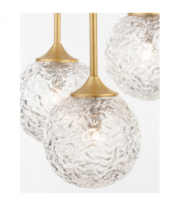 Mirano 3 Light Cluster Pendant Ceiling Light Clear Structured Glass Brushed Gold Steel LED G9-4