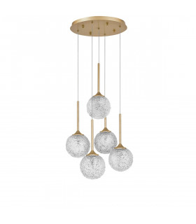 Mirano 5 Light Cluster Pendant Ceiling Light Clear Structured Glass Brushed Gold Steel LED G9 IP20-1