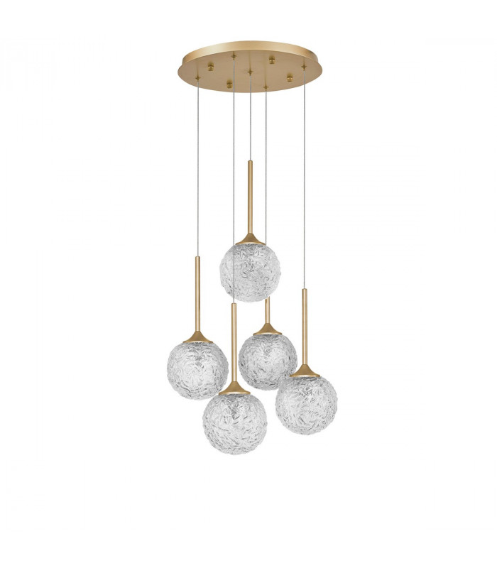 Mirano 5 Light Cluster Pendant Ceiling Light Clear Structured Glass Brushed Gold Steel LED G9 IP20-1