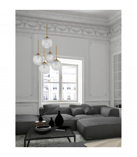 Mirano 5 Light Cluster Pendant Ceiling Light Clear Structured Glass Brushed Gold Steel LED G9 IP20-2