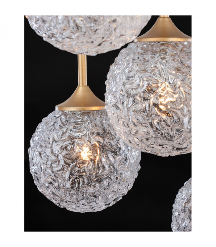 Mirano 5 Light Cluster Pendant Ceiling Light Clear Structured Glass Brushed Gold Steel LED G9 IP20-3