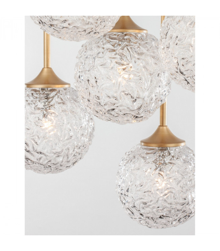 Mirano 5 Light Cluster Pendant Ceiling Light Clear Structured Glass Brushed Gold Steel LED G9 IP20-4