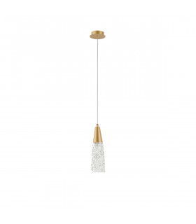 Kovac Slim Pendant Ceiling Light Brushed Gold Steel Clear Structured Glass LED G9-1