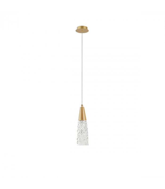 Kovac Slim Pendant Ceiling Light Brushed Gold Steel Clear Structured Glass LED G9-1