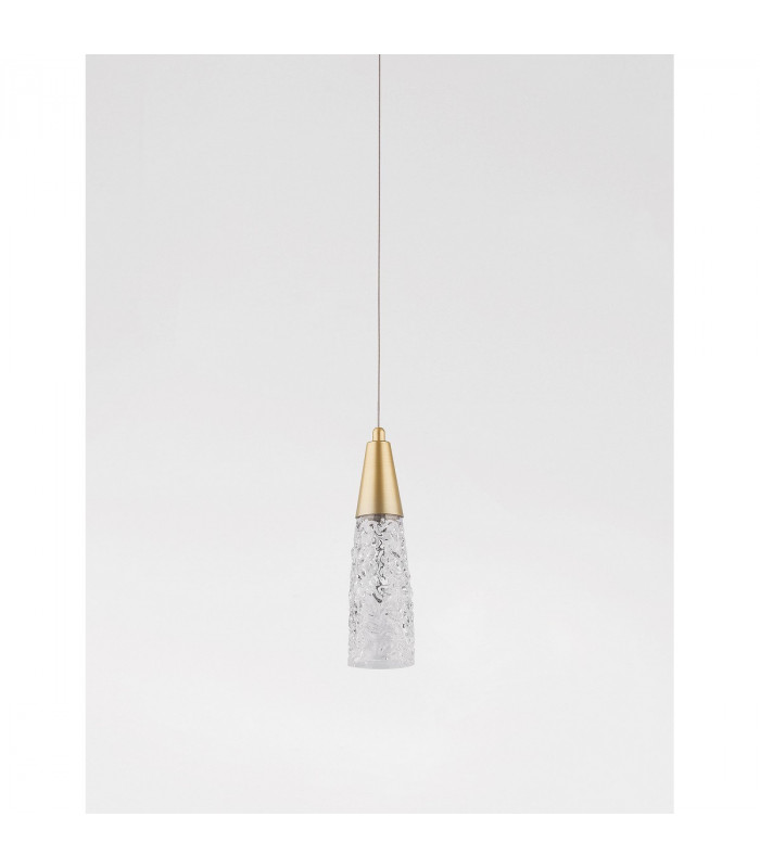Kovac Slim Pendant Ceiling Light Brushed Gold Steel Clear Structured Glass LED G9-3