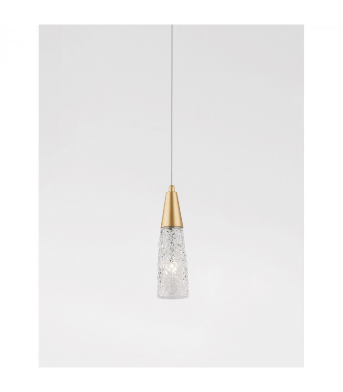Kovac Slim Pendant Ceiling Light Brushed Gold Steel Clear Structured Glass LED G9-4