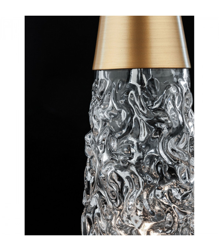 Kovac Slim Pendant Ceiling Light Brushed Gold Steel Clear Structured Glass LED G9-6