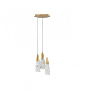 Kovac 3 Light Cluster Pendant Ceiling Light Brushed Gold Steel Clear Structured Glass LED G9-1