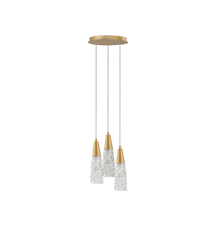 Kovac 3 Light Cluster Pendant Ceiling Light Brushed Gold Steel Clear Structured Glass LED G9-1