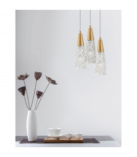 Kovac 3 Light Cluster Pendant Ceiling Light Brushed Gold Steel Clear Structured Glass LED G9-2