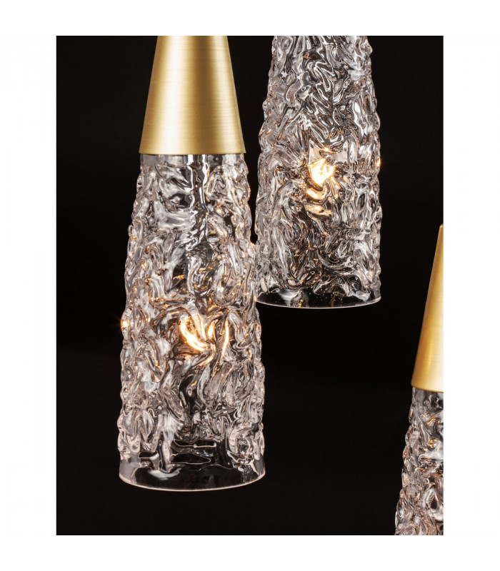 Kovac 3 Light Cluster Pendant Ceiling Light Brushed Gold Steel Clear Structured Glass LED G9-6