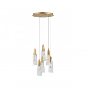 Kovac 6 Light Cluster Pendant Ceiling Light Brushed Gold Steel Clear Structured Glass LED G9-1