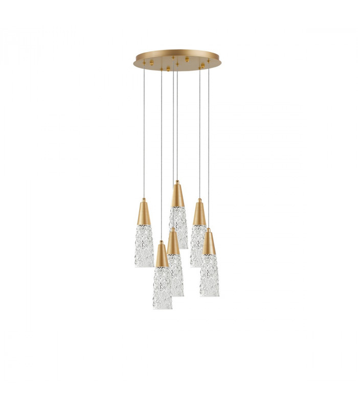 Kovac 6 Light Cluster Pendant Ceiling Light Brushed Gold Steel Clear Structured Glass LED G9-1