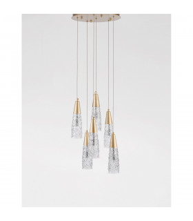 Kovac 6 Light Cluster Pendant Ceiling Light Brushed Gold Steel Clear Structured Glass LED G9-2