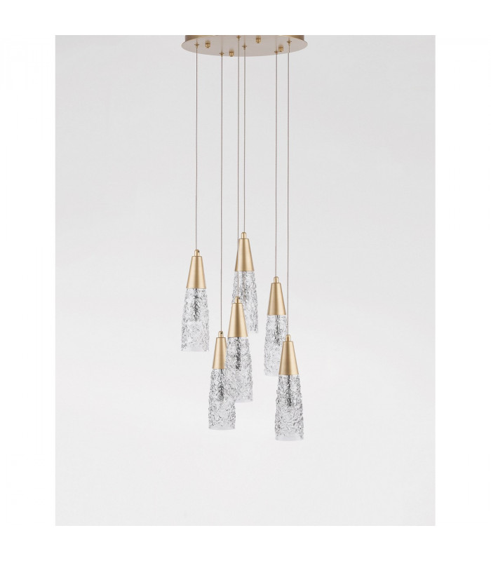 Kovac 6 Light Cluster Pendant Ceiling Light Brushed Gold Steel Clear Structured Glass LED G9-2