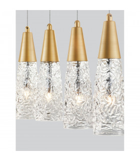 Kovac 5 Light Bar Pendant Ceiling Light Brushed Gold Steel Clear Structured Glass LED G9-2