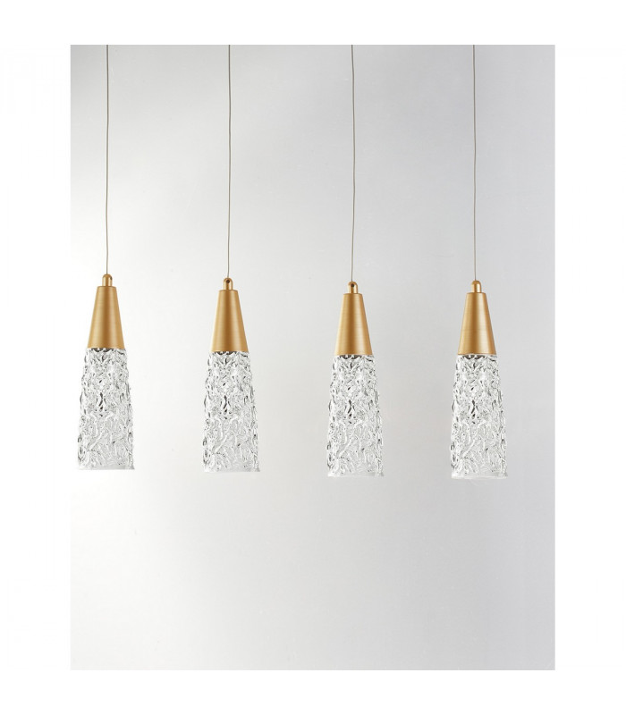 Kovac 5 Light Bar Pendant Ceiling Light Brushed Gold Steel Clear Structured Glass LED G9-3