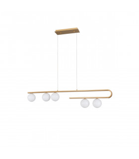 Cantona 5 Light Bar Pendant Ceiling Light White Opal Glass Brass Gold LED G9-1