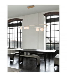 Cantona 5 Light Bar Pendant Ceiling Light White Opal Glass Brass Gold LED G9-2