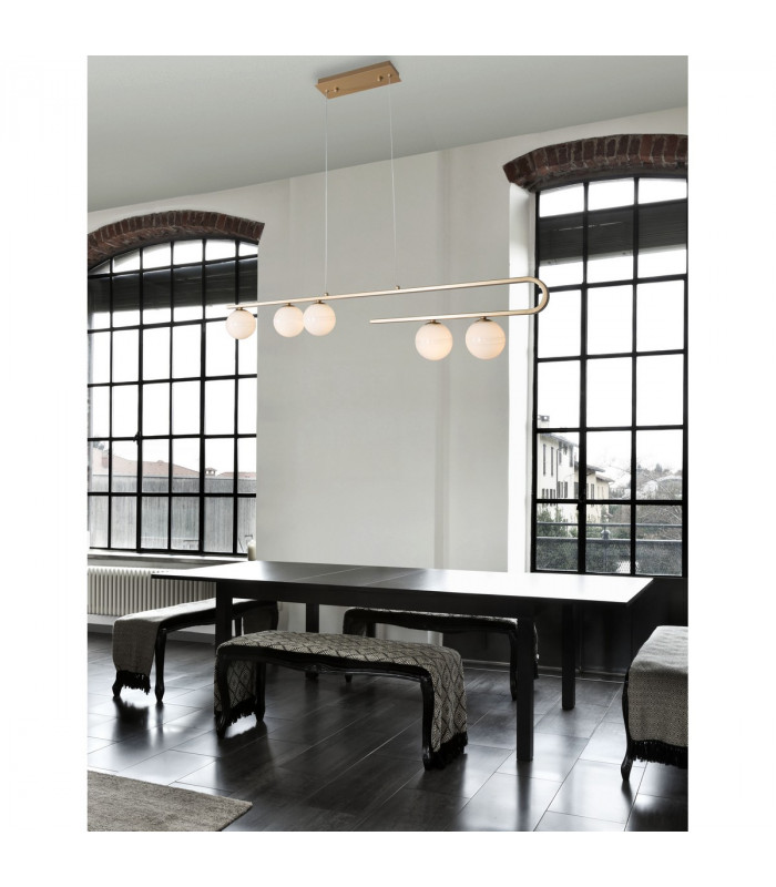 Cantona 5 Light Bar Pendant Ceiling Light White Opal Glass Brass Gold LED G9-2
