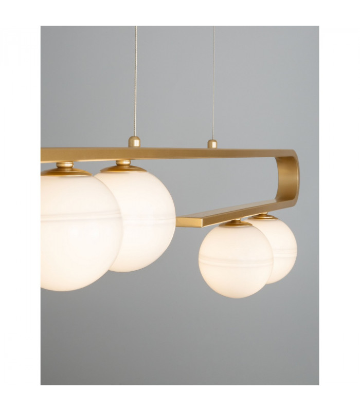 Cantona 5 Light Bar Pendant Ceiling Light White Opal Glass Brass Gold LED G9-5