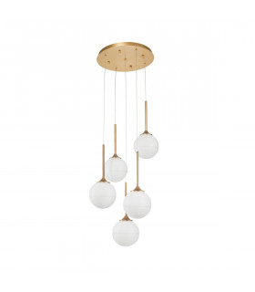 Cantona 5 Light Cluster Pendant Ceiling Light White Opal Glass Brass Gold LED G9-1