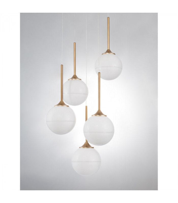 Cantona 5 Light Cluster Pendant Ceiling Light White Opal Glass Brass Gold LED G9-3