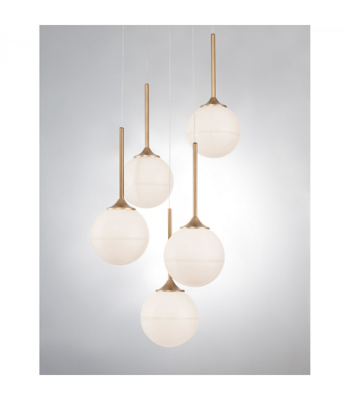 Cantona 5 Light Cluster Pendant Ceiling Light White Opal Glass Brass Gold LED G9-4