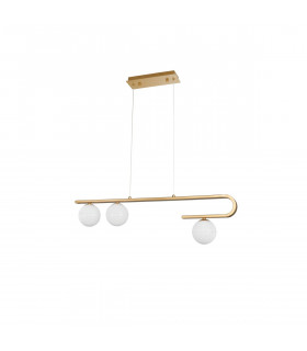 Cantona 3 Light Bar Pendant Ceiling Light White Opal Glass Brass Gold LED G9-1