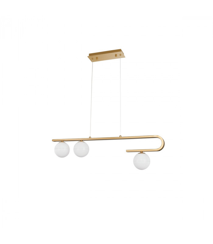Cantona 3 Light Bar Pendant Ceiling Light White Opal Glass Brass Gold LED G9-1